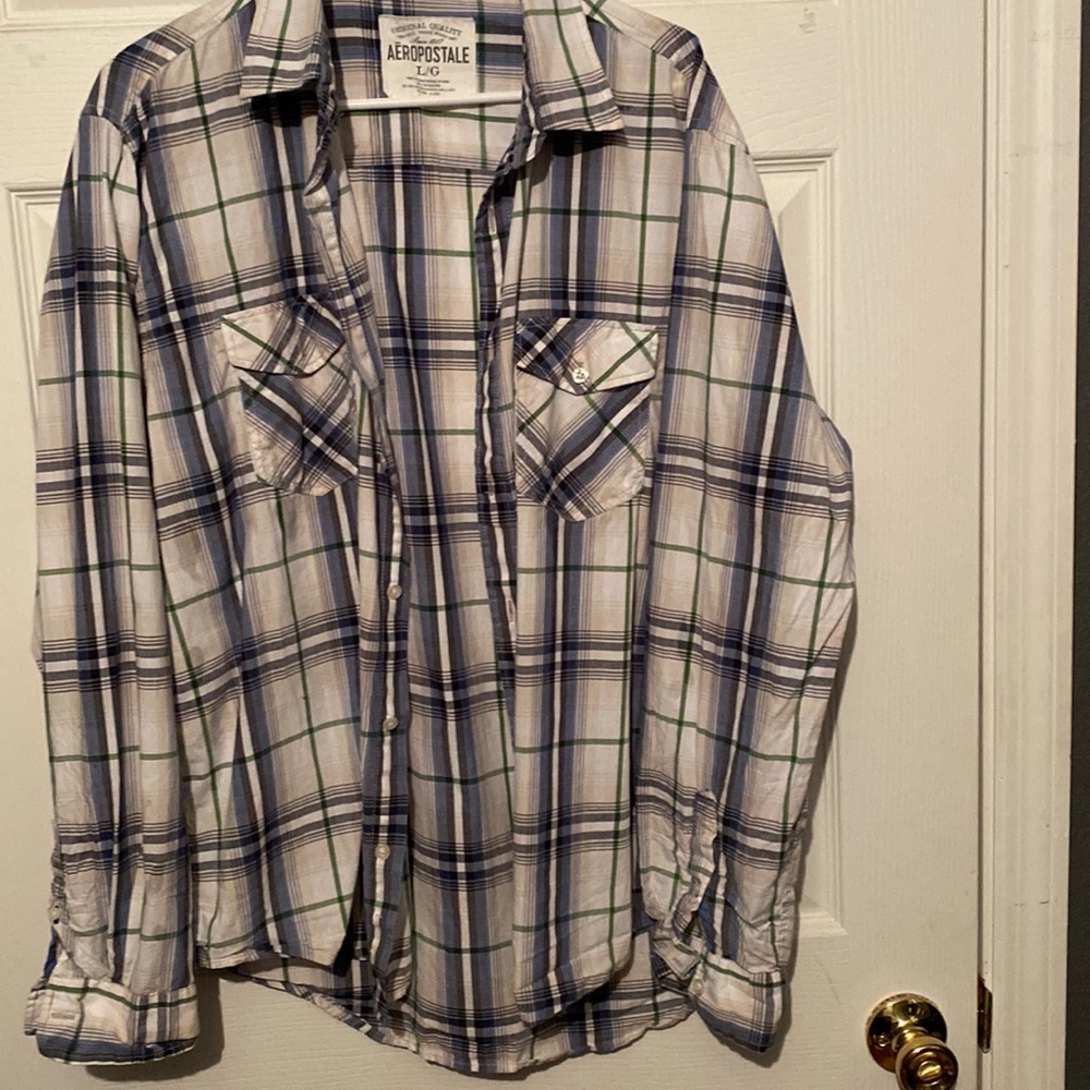 Aeropostale mens long sleeve flannel button up shirt size large